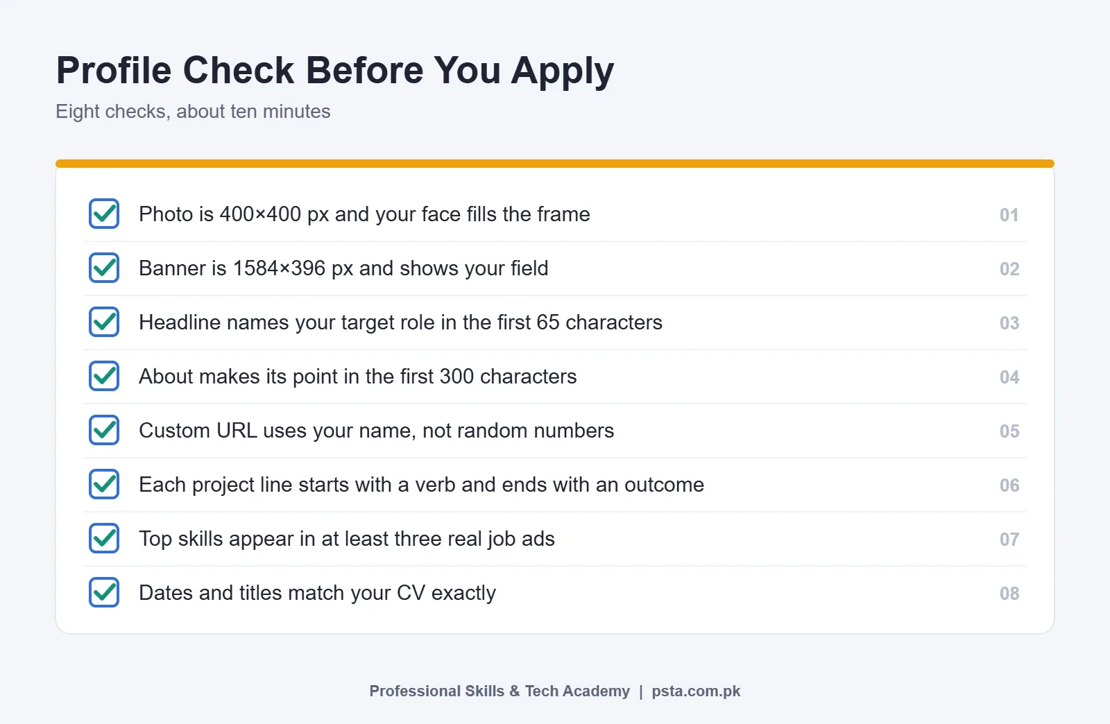 Eight-point LinkedIn profile checklist to complete before applying for jobs