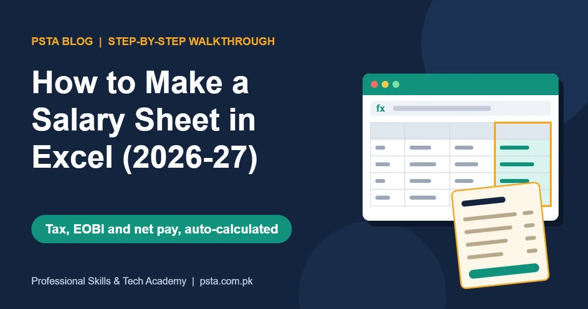 Salary sheet in Excel poster with a spreadsheet and pay slip illustration