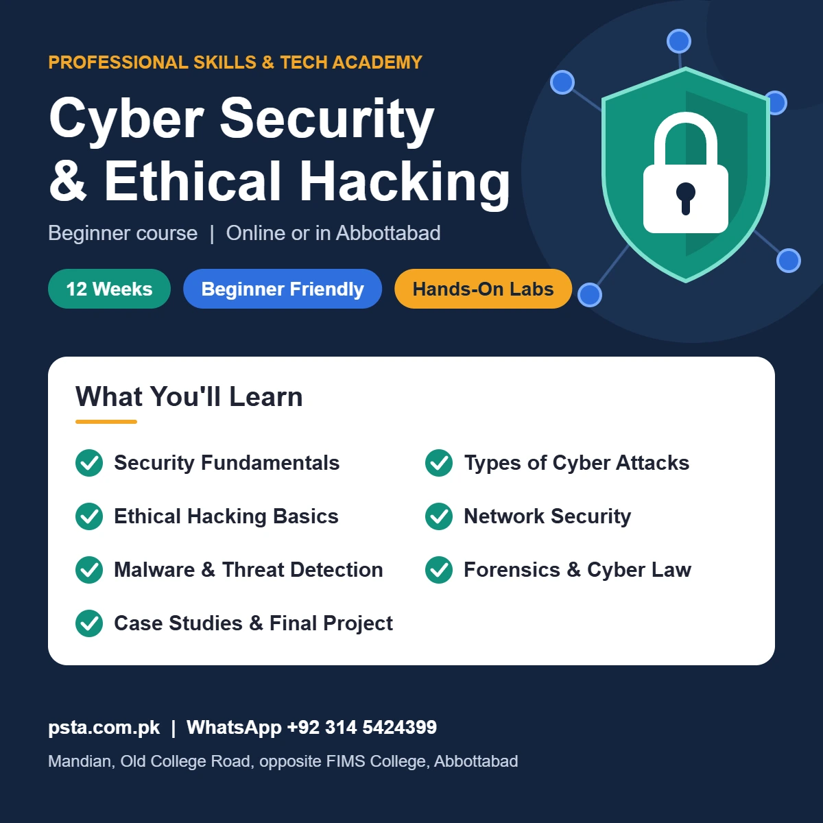 Cyber Security & Ethical Hacking Course in Abbottabad - PSTA course at PSTA