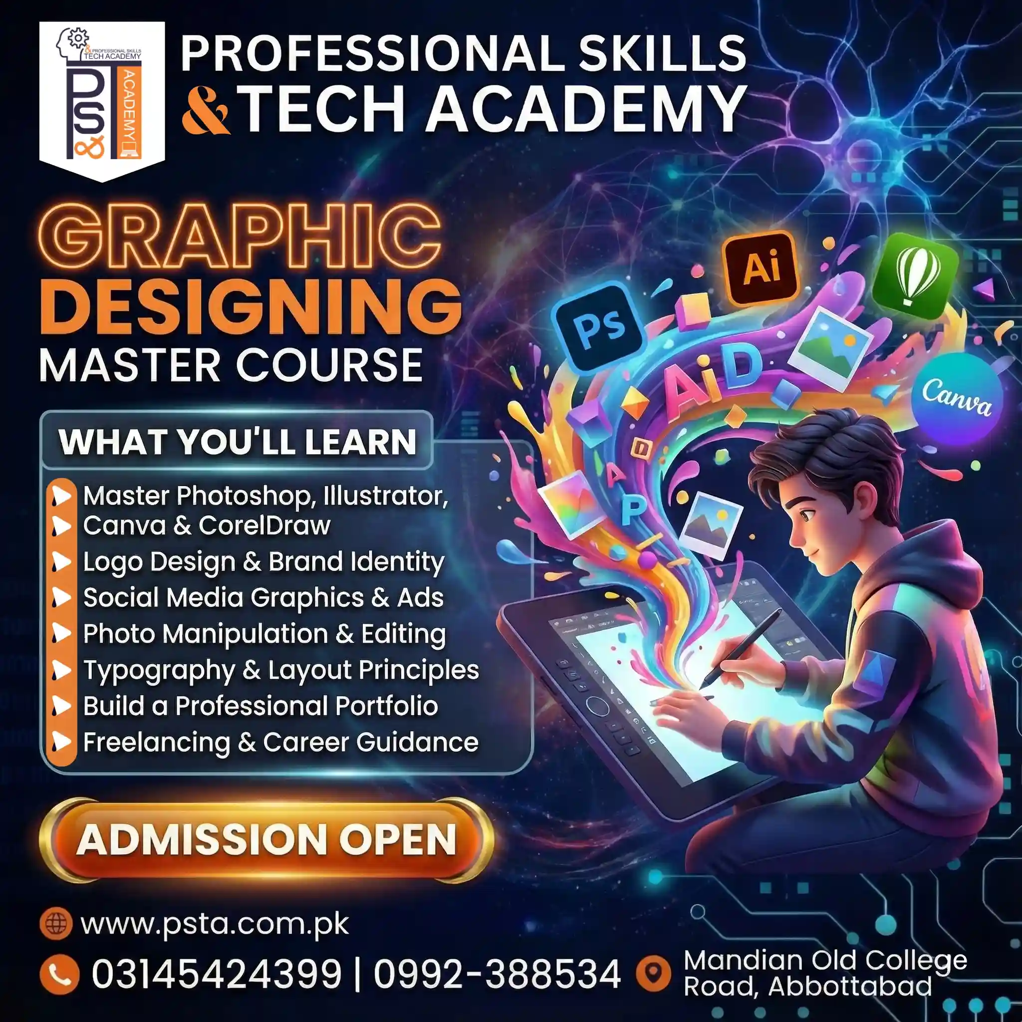 Ultimate Graphic Designing Course in Pakistan: Master Photoshop, Illustrator, CorelDRAW & AI Tools (Practical & Beginner Friendly)